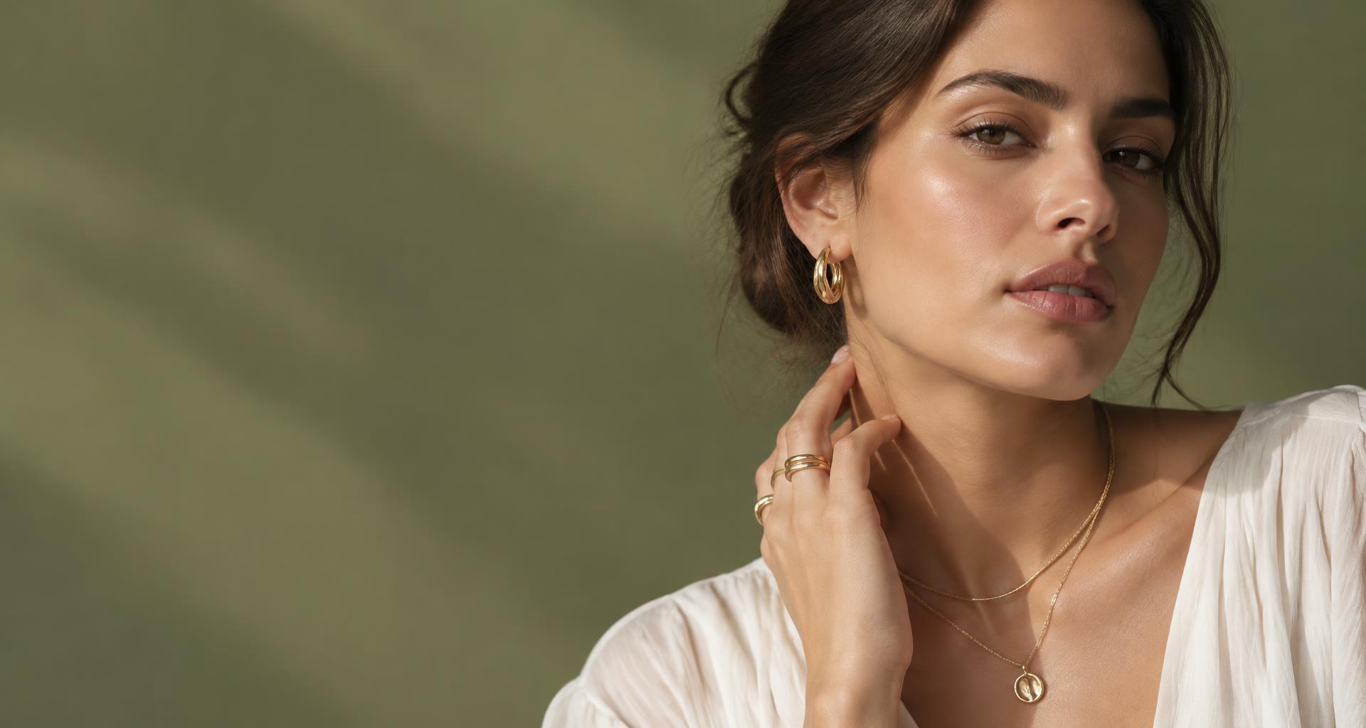Elegância das semijoias douradas em uma composição feminina